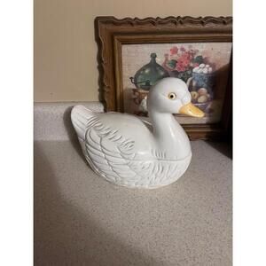 Ceramic white goose, duck cookie jar